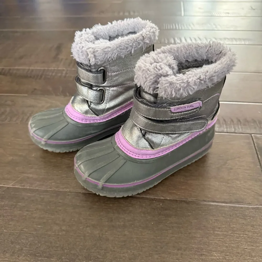 London Fog Kids Snow Winter Boots 12 Gray Purple Girls Youth